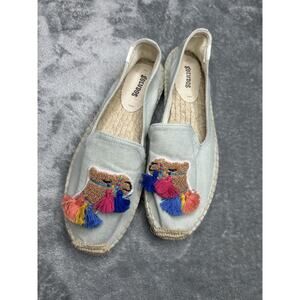 Soludos Blue Tasseled Camel Espadrilles Colorful Fun Resort Vacation Size 8.5